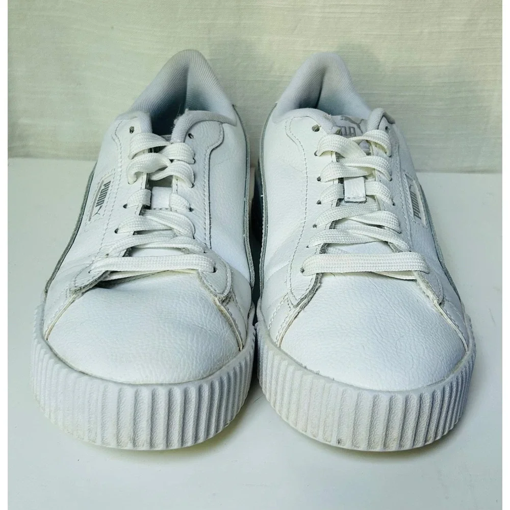 Puma Carina L White Leather Platform Sneakers Womens 8.5 Low Top 384631-02